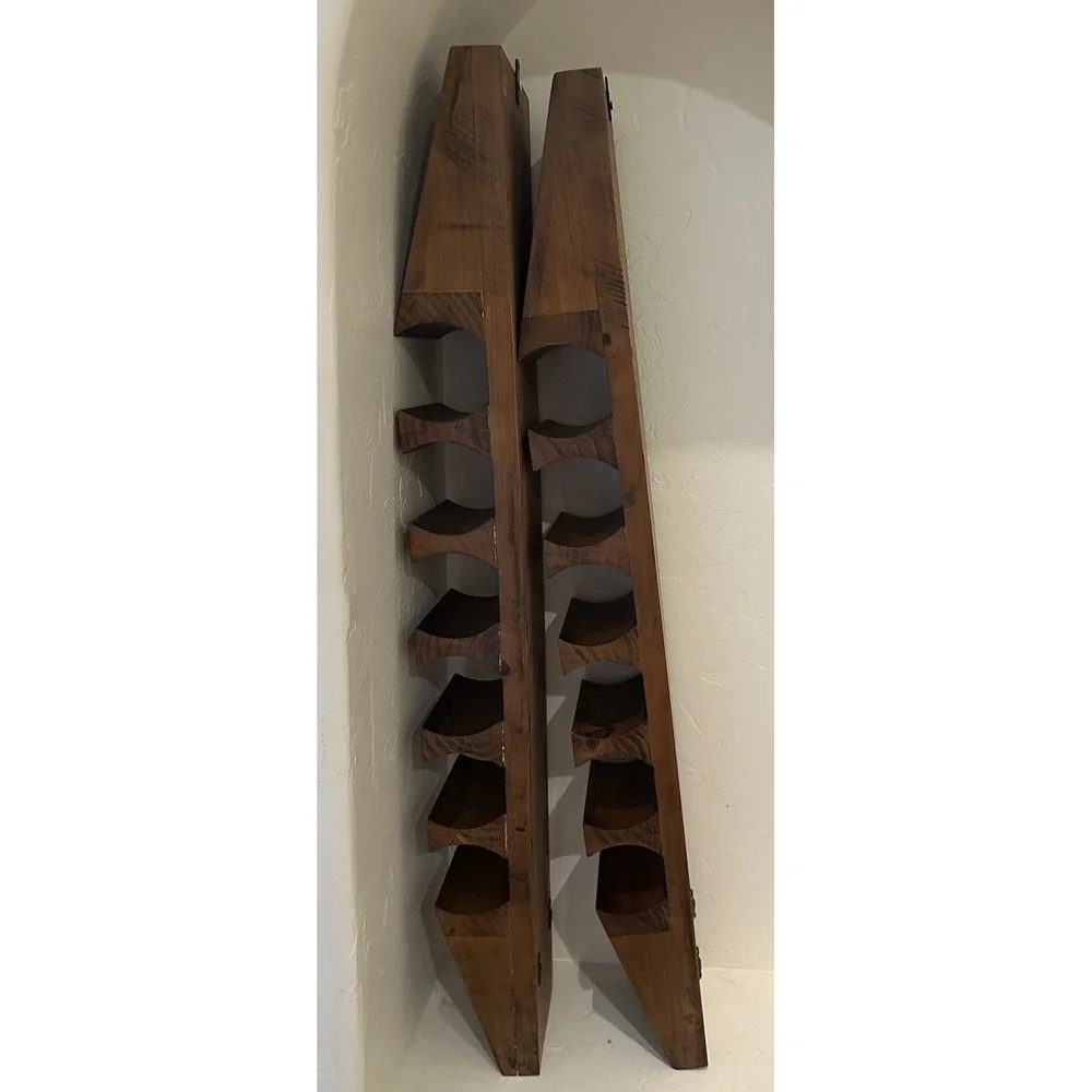Wooden Wine Racks Bottle Wall Mounted Cellar Pine w/Walnut Stain Pair 12 Holders